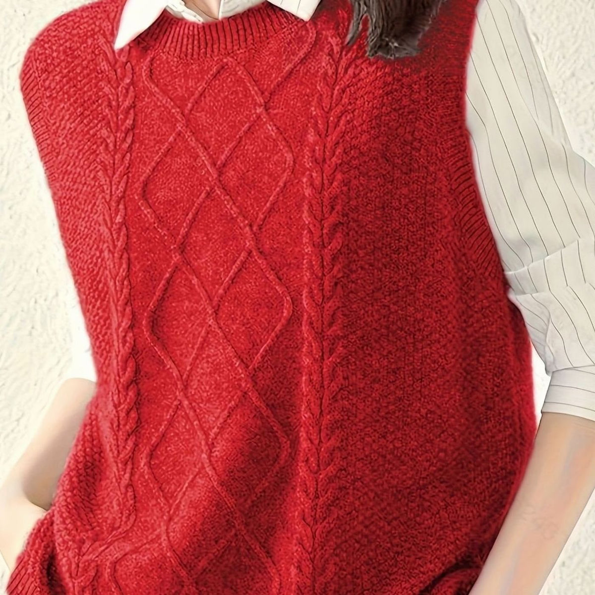 Pénélope | Gilet sans manches en tricot à torsades pour femmes, col rond