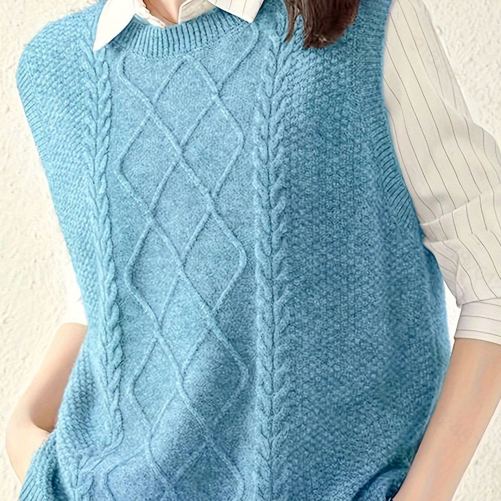 Pénélope | Gilet sans manches en tricot à torsades pour femmes, col rond