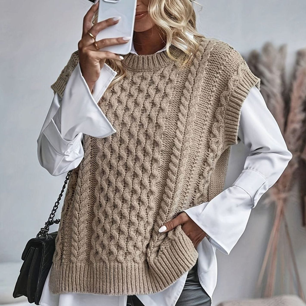 Charlotte | Gilet en Tricot à Câbles pour Femmes, Pull à Coupe Relaxée