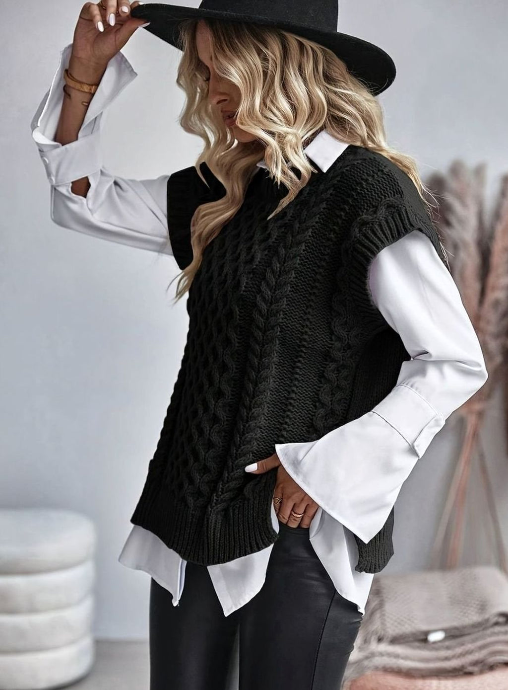 Charlotte | Gilet en Tricot à Câbles pour Femmes, Pull à Coupe Relaxée