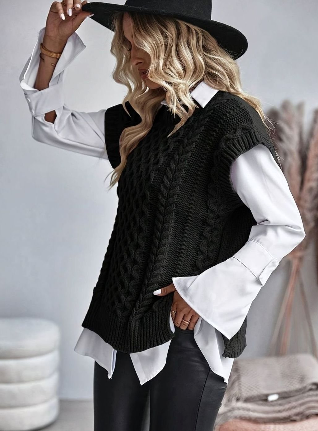 Charlotte | Gilet en Tricot à Câbles pour Femmes, Pull à Coupe Relaxée