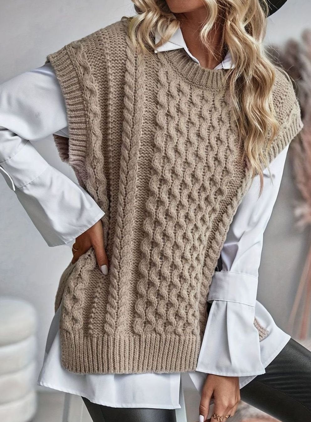 Charlotte | Gilet en Tricot à Câbles pour Femmes, Pull à Coupe Relaxée