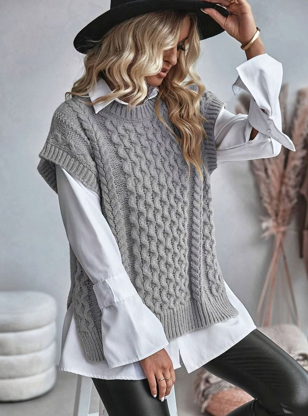 Charlotte | Gilet en Tricot à Câbles pour Femmes, Pull à Coupe Relaxée