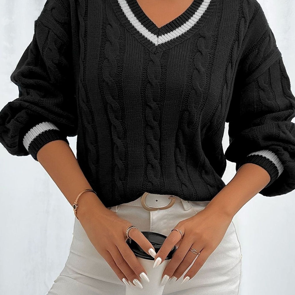 Sophia | Pull à col en V en maille torsadée pour femmes