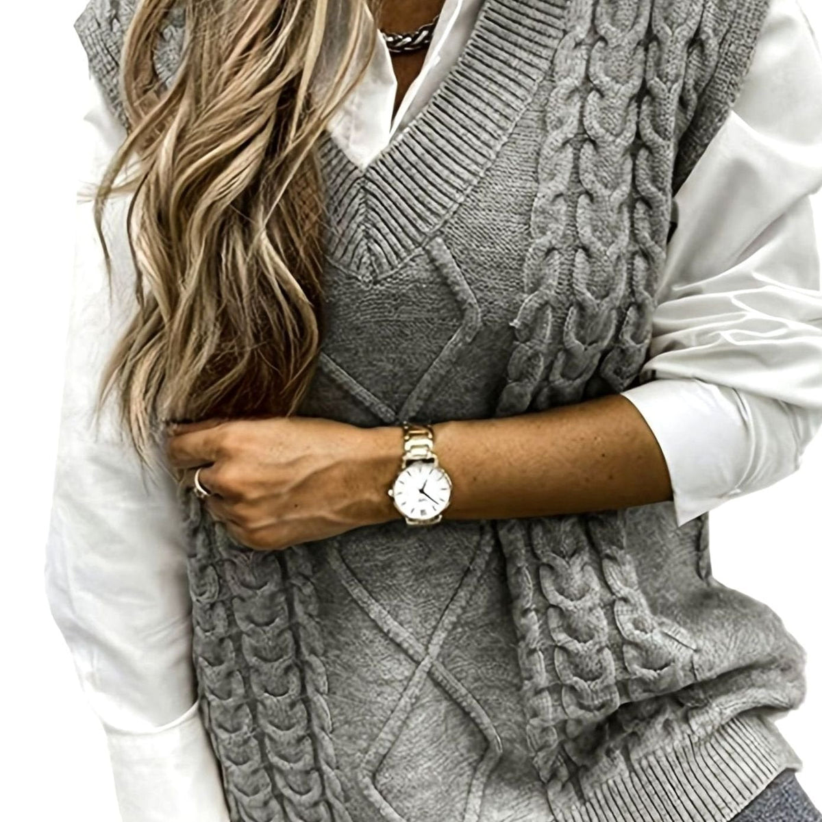 Camila | Gilet en maille torsadée pour femmes, décolleté en V, coupe décontractée