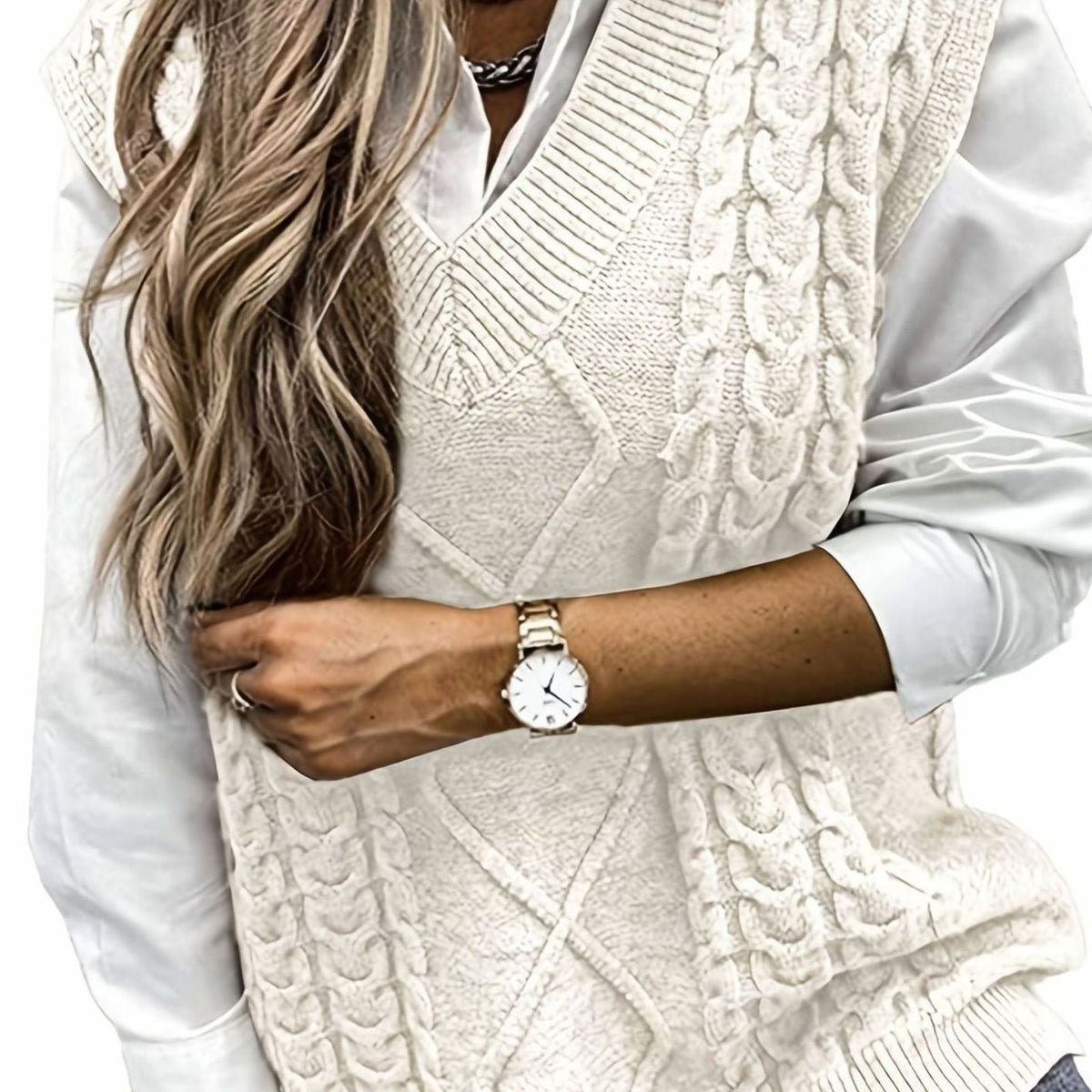 Camila | Gilet en maille torsadée pour femmes, décolleté en V, coupe décontractée