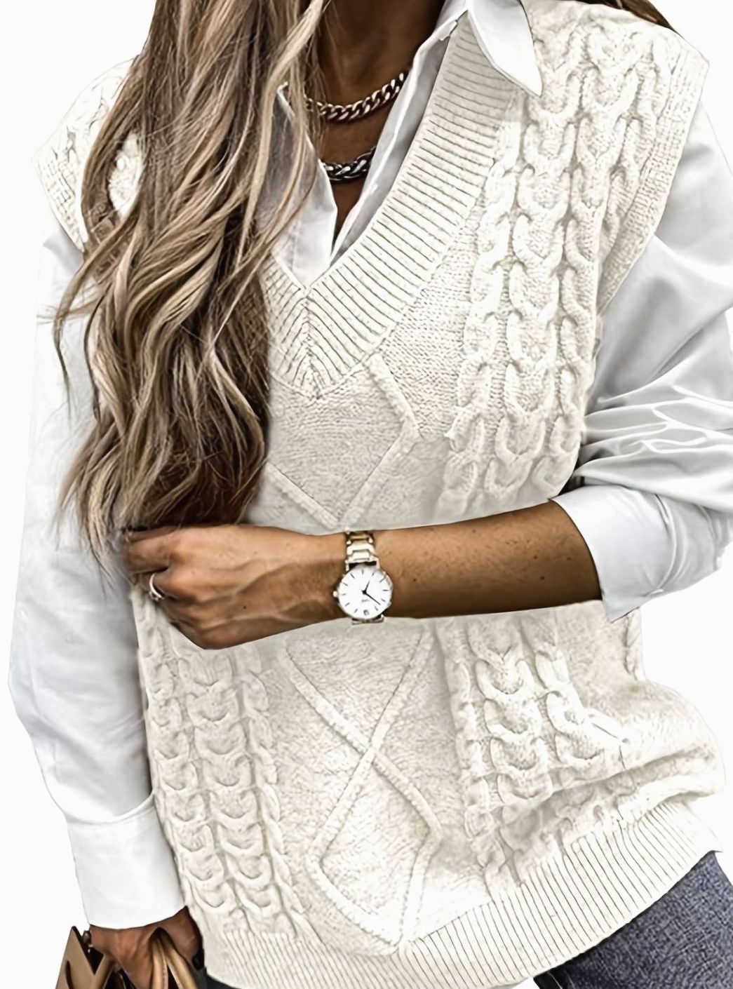 Camila | Gilet en maille torsadée pour femmes, décolleté en V, coupe décontractée