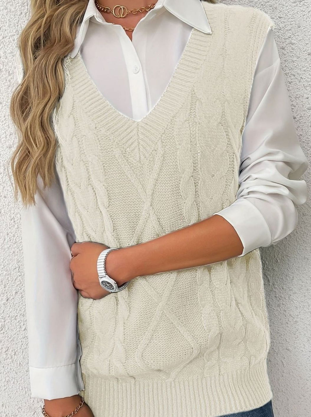 Camila | Gilet en maille torsadée pour femmes, décolleté en V, coupe décontractée