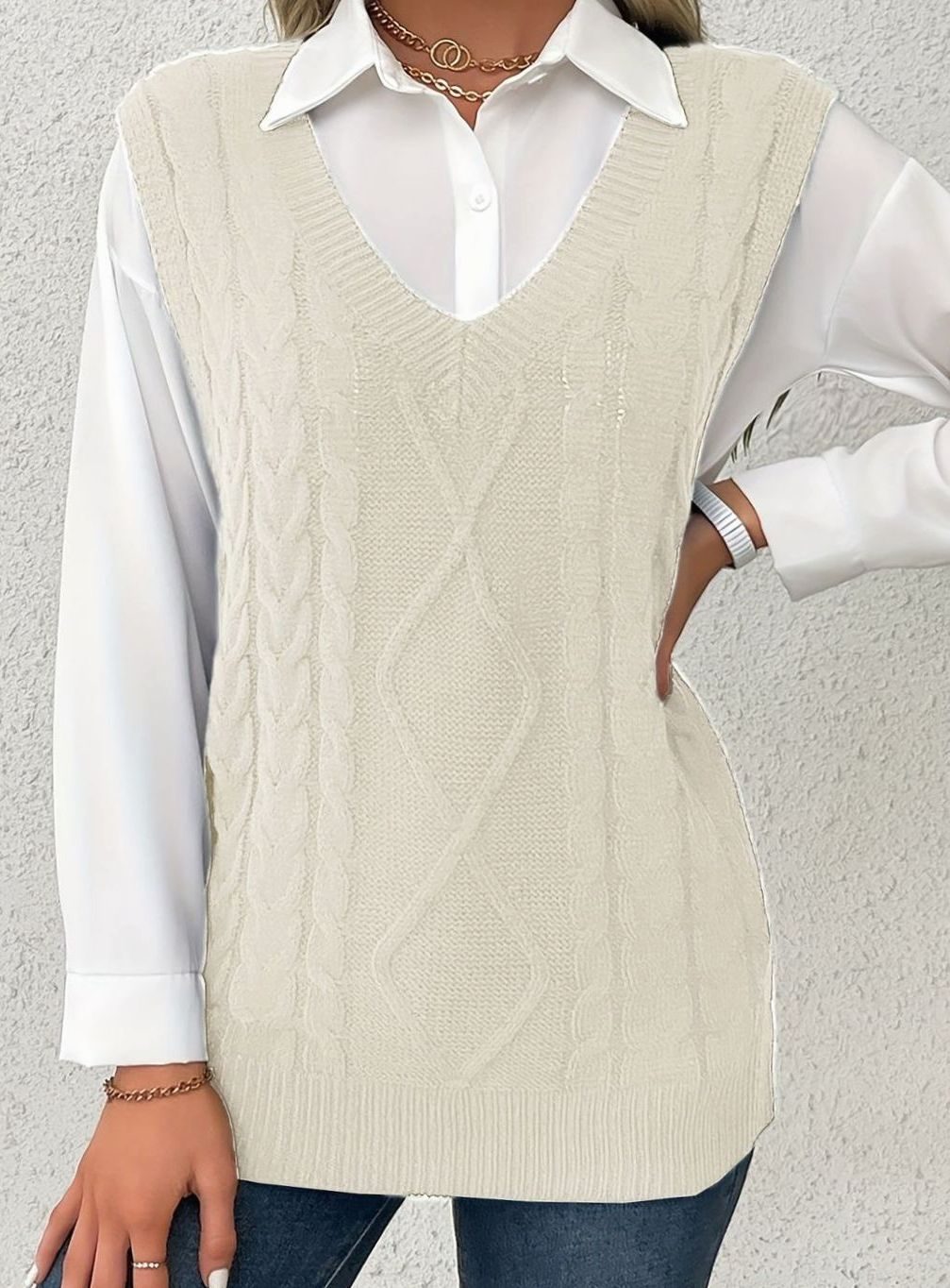 Camila | Gilet en maille torsadée pour femmes, décolleté en V, coupe décontractée