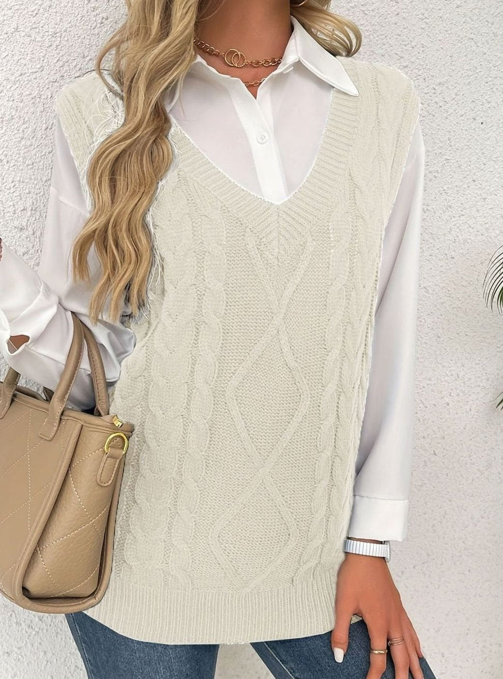 Camila | Gilet en maille torsadée pour femmes, décolleté en V, coupe décontractée