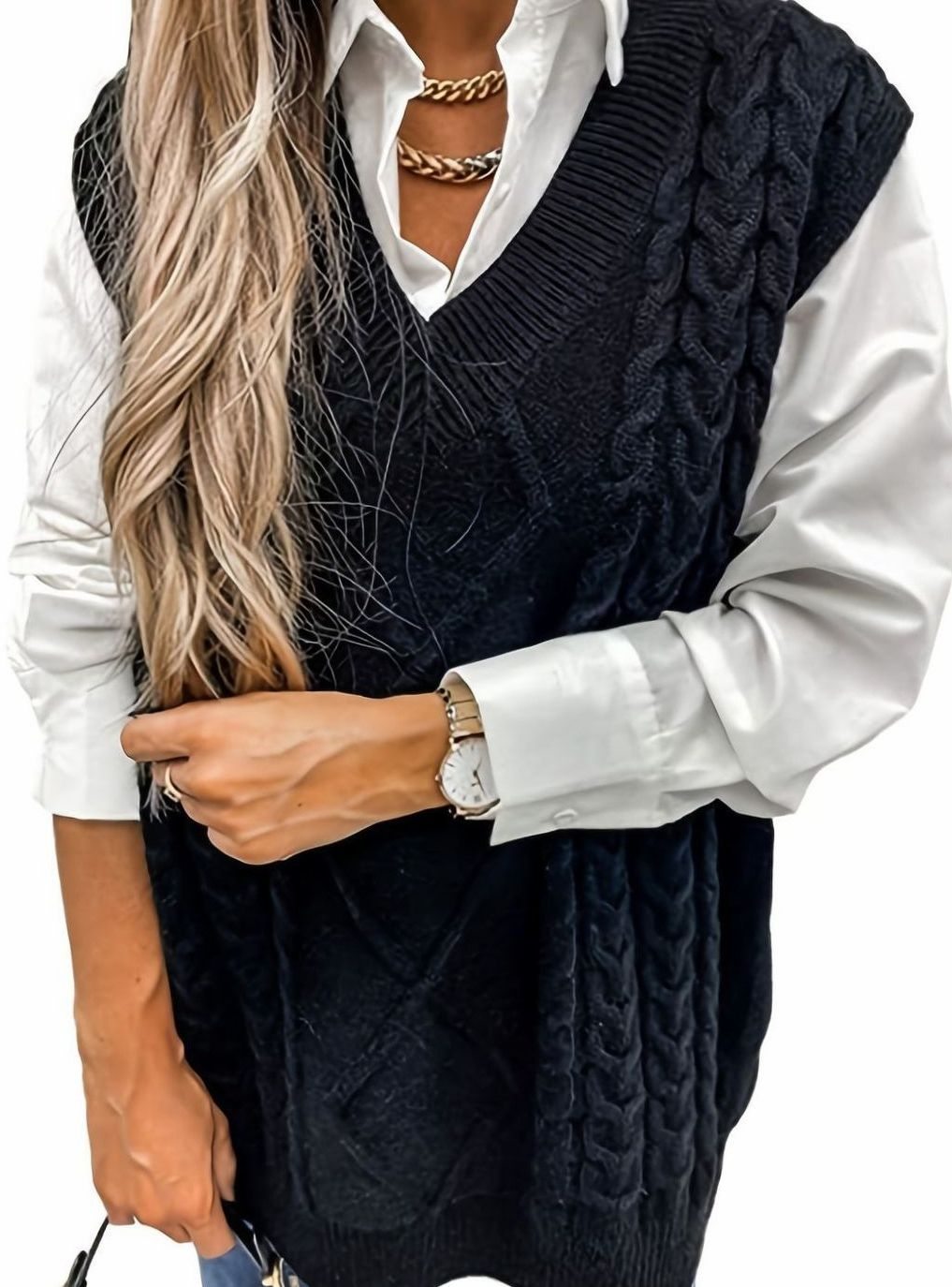 Camila | Gilet en maille torsadée pour femmes, décolleté en V, coupe décontractée