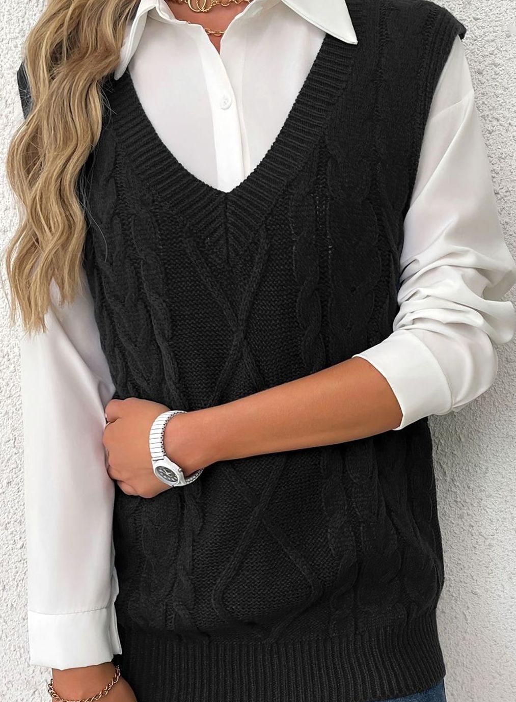 Camila | Gilet en maille torsadée pour femmes, décolleté en V, coupe décontractée