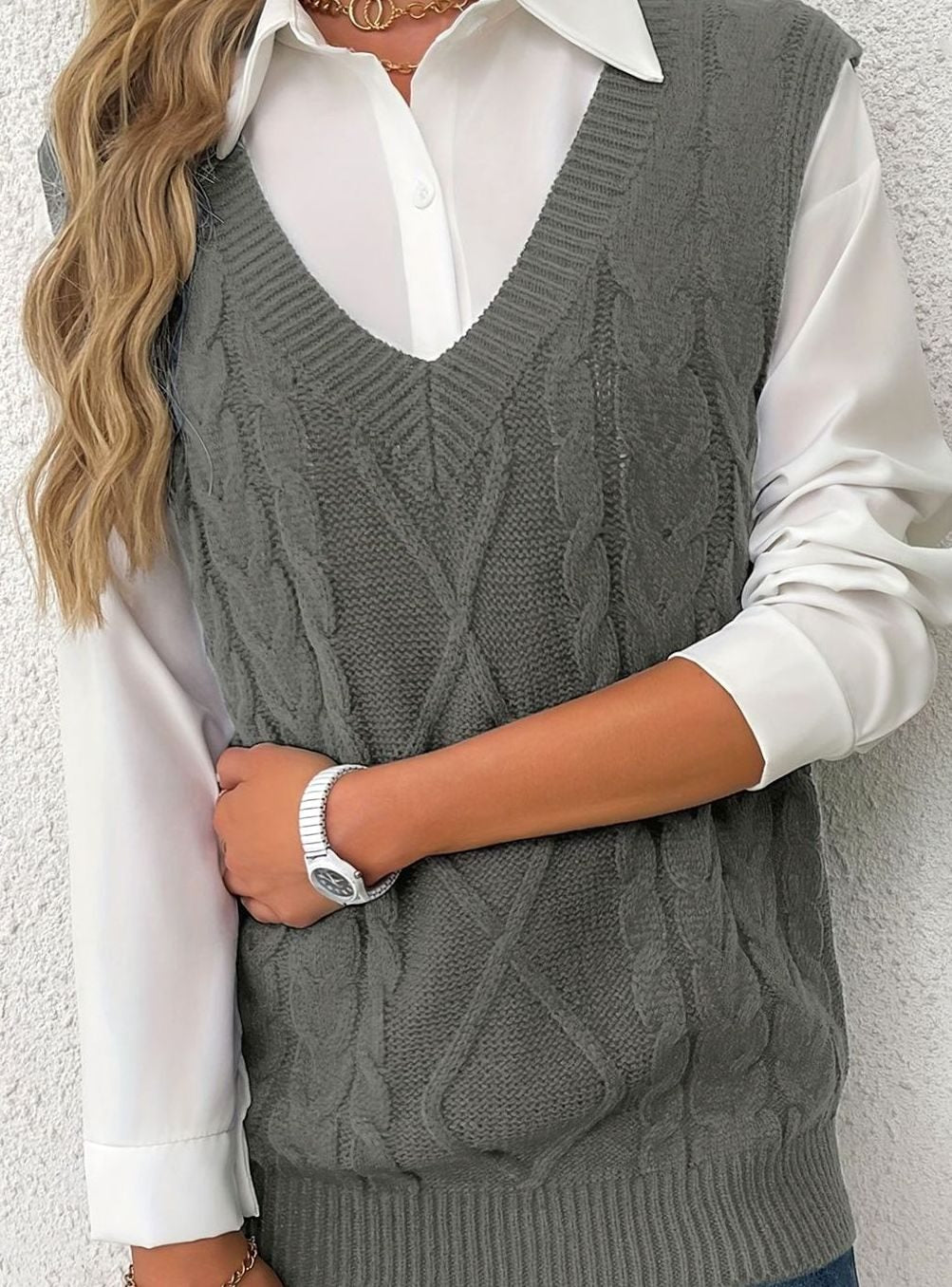 Camila | Gilet en maille torsadée pour femmes, décolleté en V, coupe décontractée