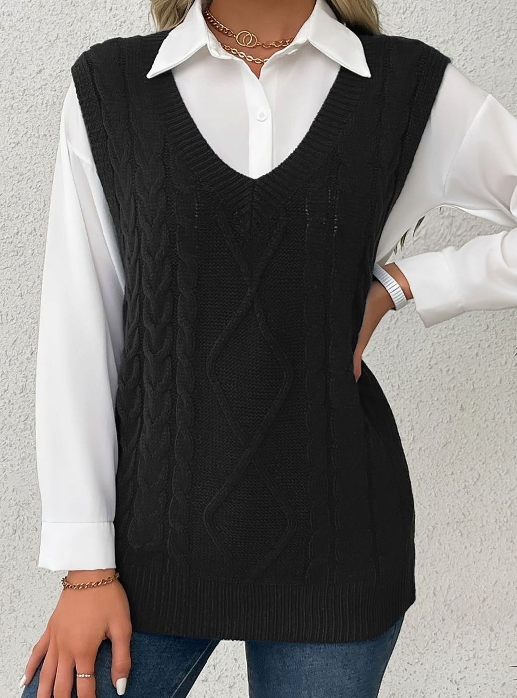 Camila | Gilet en maille torsadée pour femmes, décolleté en V, coupe décontractée
