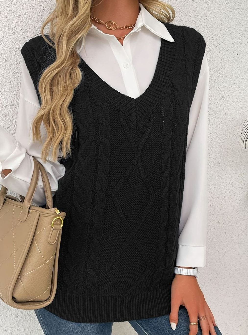 Camila | Gilet en maille torsadée pour femmes, décolleté en V, coupe décontractée