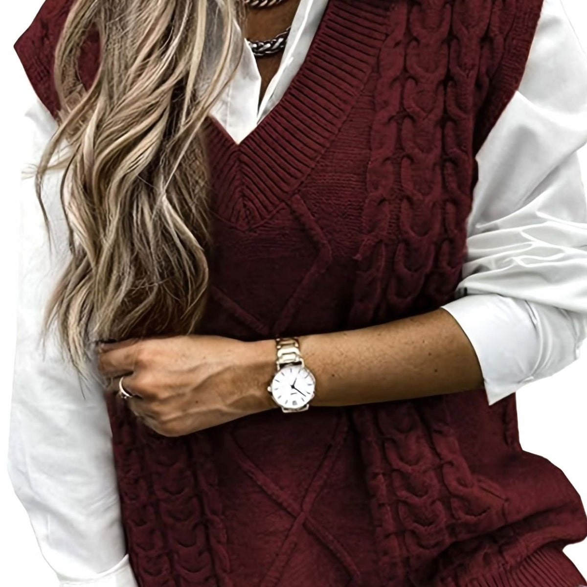 Camila | Gilet en maille torsadée pour femmes, décolleté en V, coupe décontractée