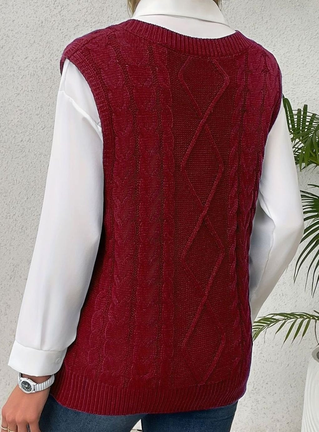 Camila | Gilet en maille torsadée pour femmes, décolleté en V, coupe décontractée