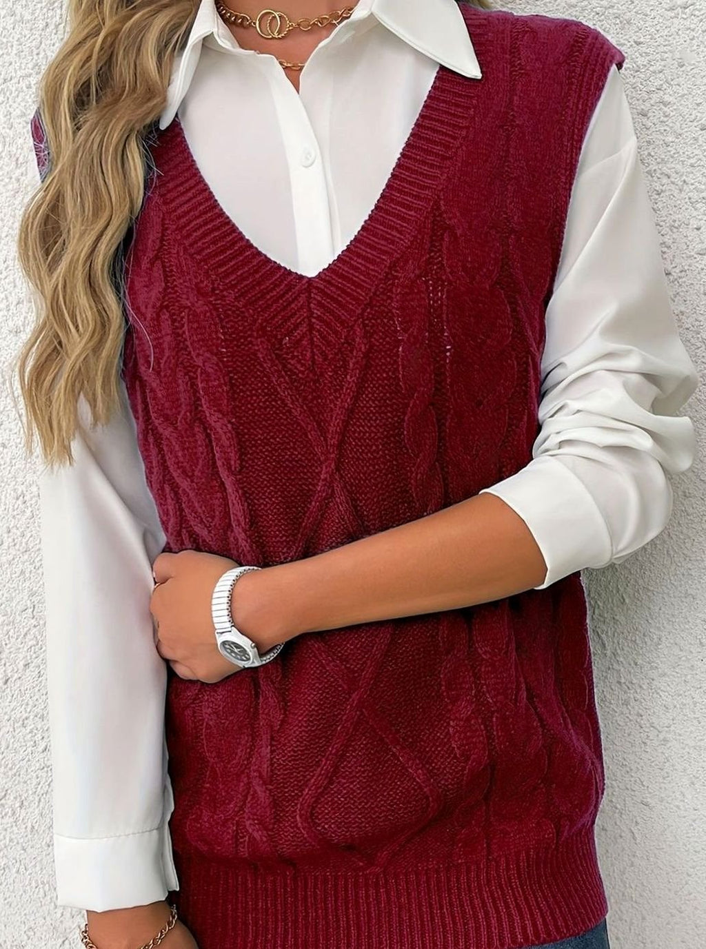 Camila | Gilet en maille torsadée pour femmes, décolleté en V, coupe décontractée