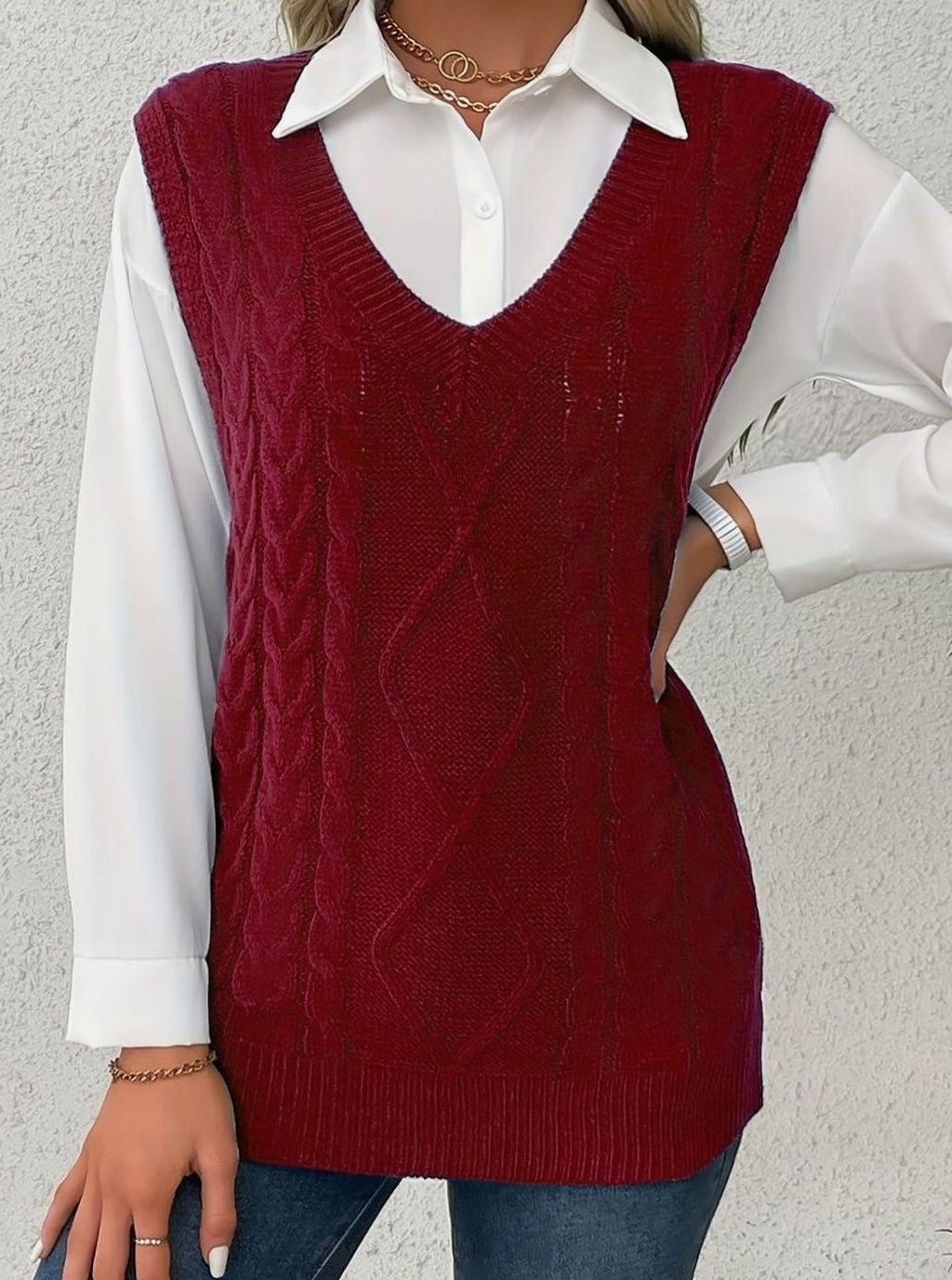 Camila | Gilet en maille torsadée pour femmes, décolleté en V, coupe décontractée