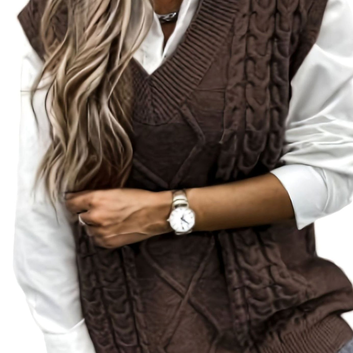 Camila | Gilet en maille torsadée pour femmes, décolleté en V, coupe décontractée