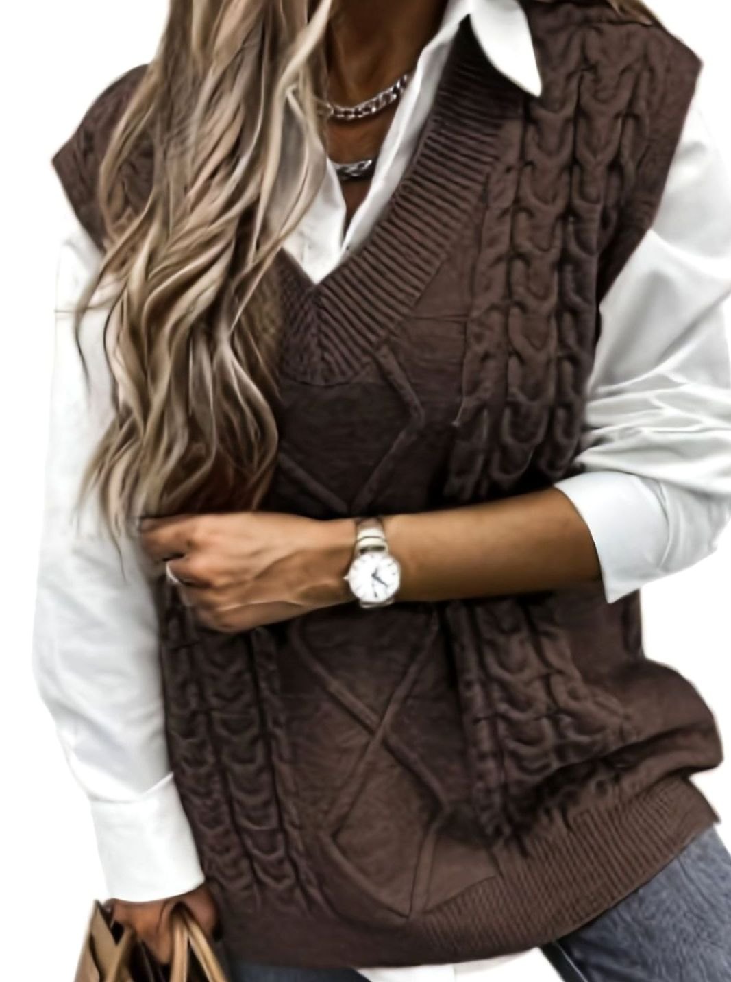 Camila | Gilet en maille torsadée pour femmes, décolleté en V, coupe décontractée