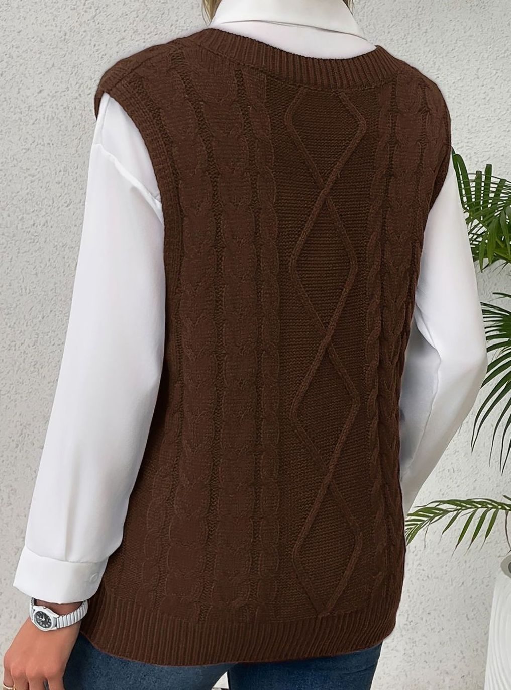 Camila | Gilet en maille torsadée pour femmes, décolleté en V, coupe décontractée