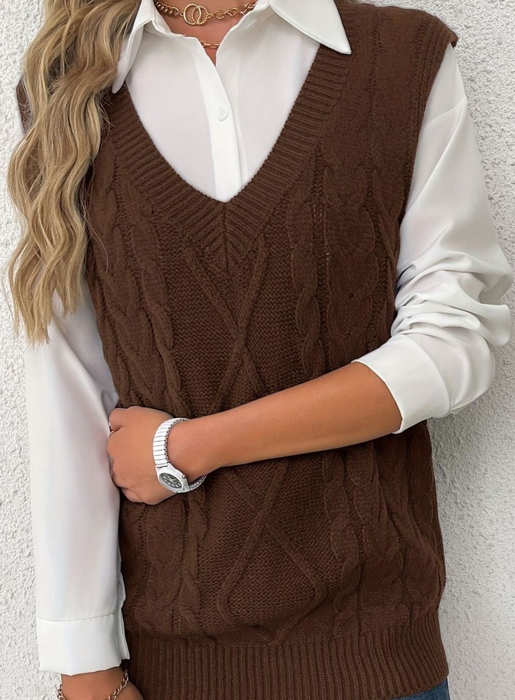 Camila | Gilet en maille torsadée pour femmes, décolleté en V, coupe décontractée