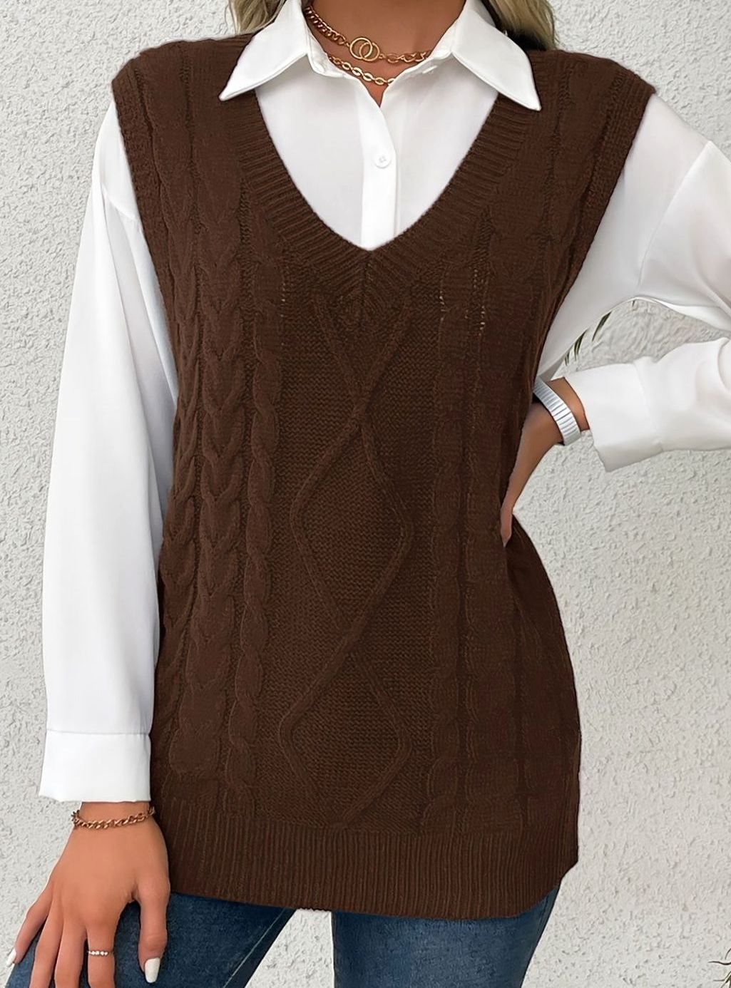 Camila | Gilet en maille torsadée pour femmes, décolleté en V, coupe décontractée