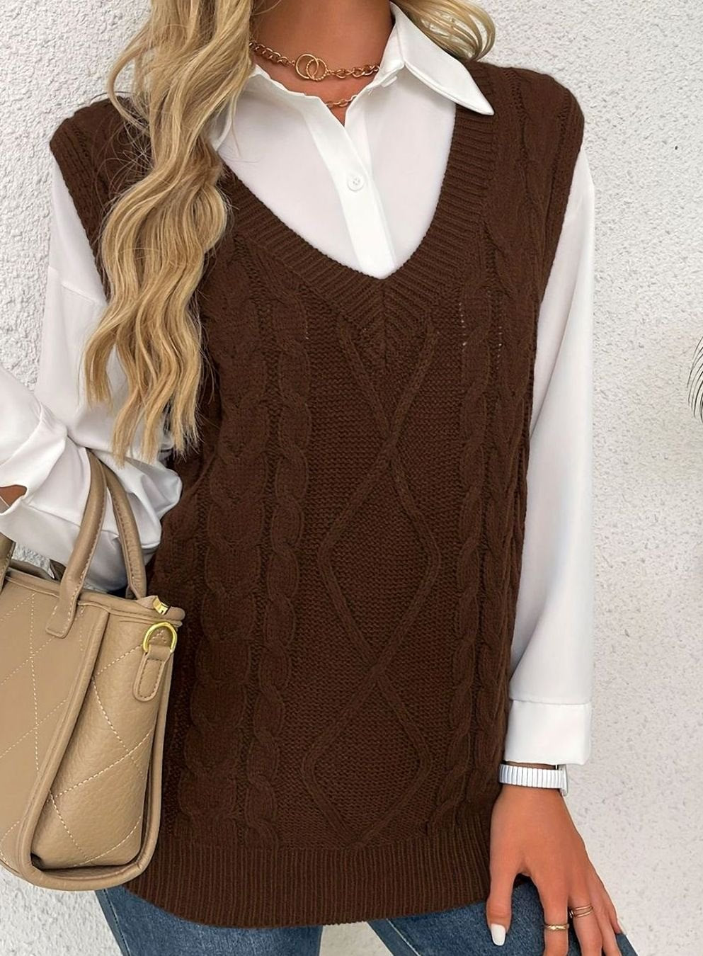 Camila | Gilet en maille torsadée pour femmes, décolleté en V, coupe décontractée