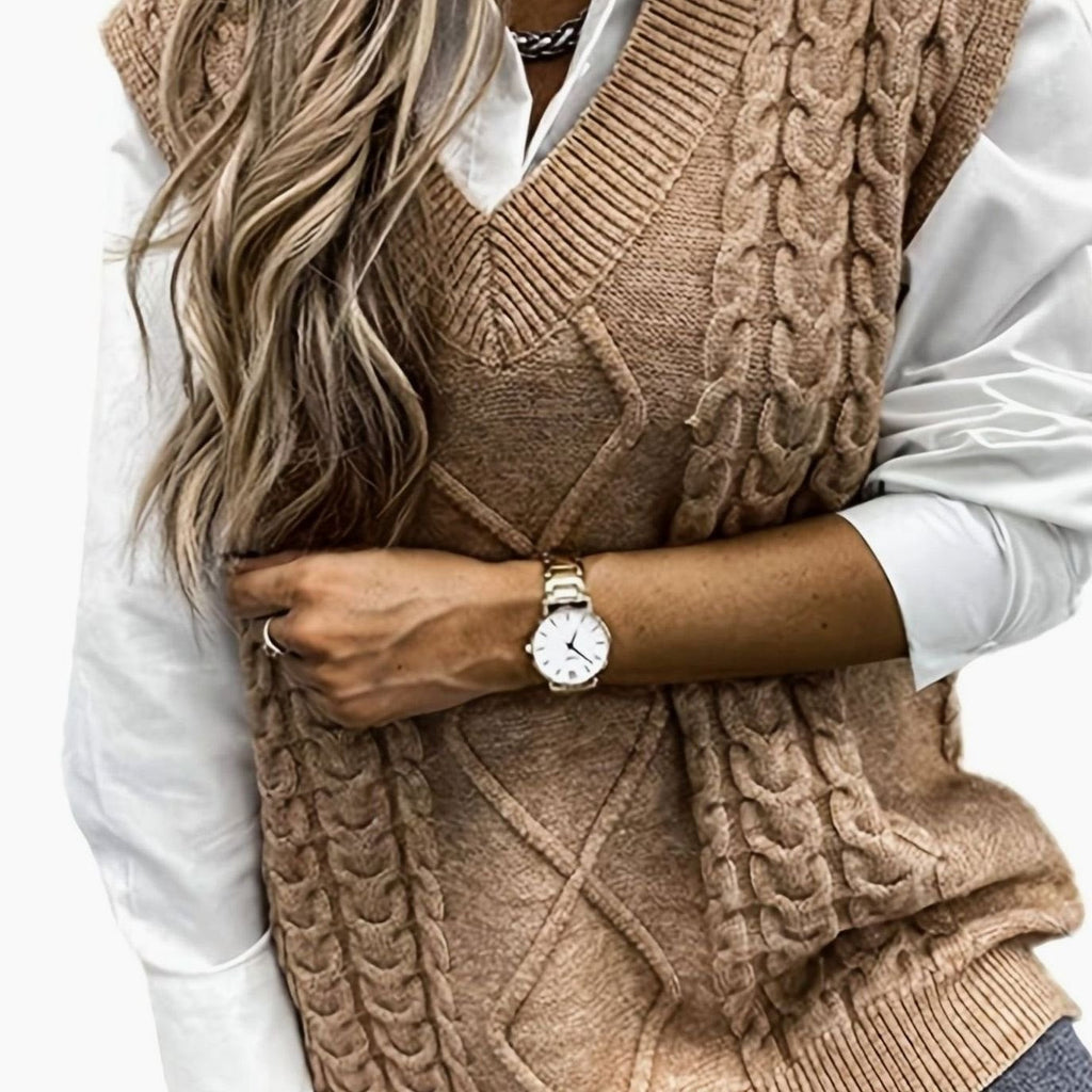 Camila | Gilet en maille torsadée pour femmes, décolleté en V, coupe décontractée