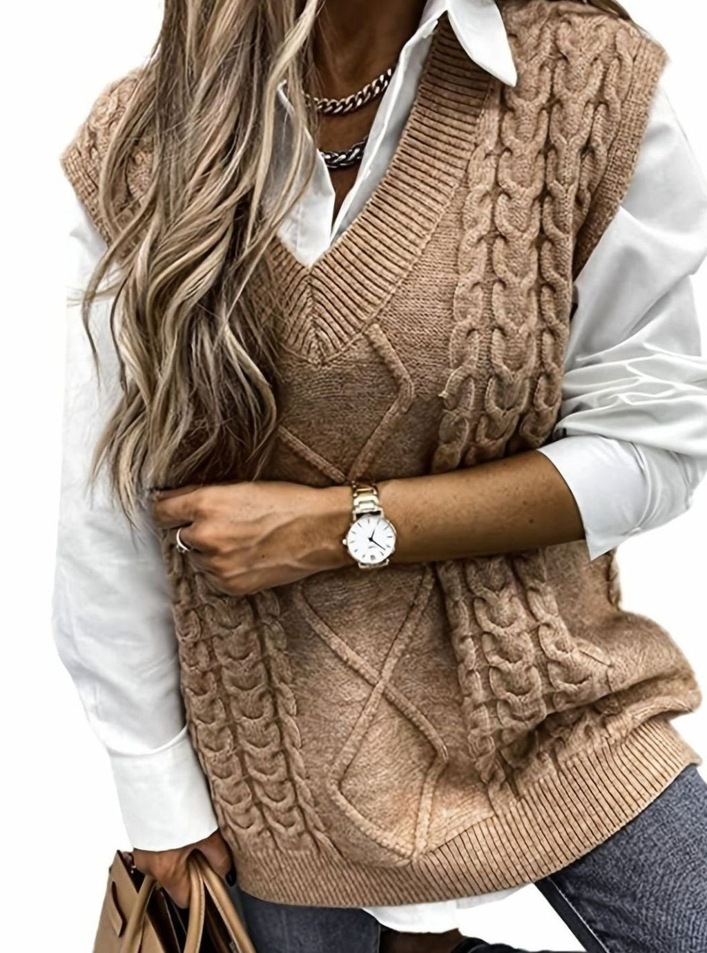 Camila | Gilet en maille torsadée pour femmes, décolleté en V, coupe décontractée
