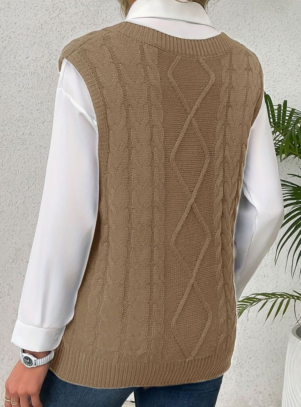 Camila | Gilet en maille torsadée pour femmes, décolleté en V, coupe décontractée