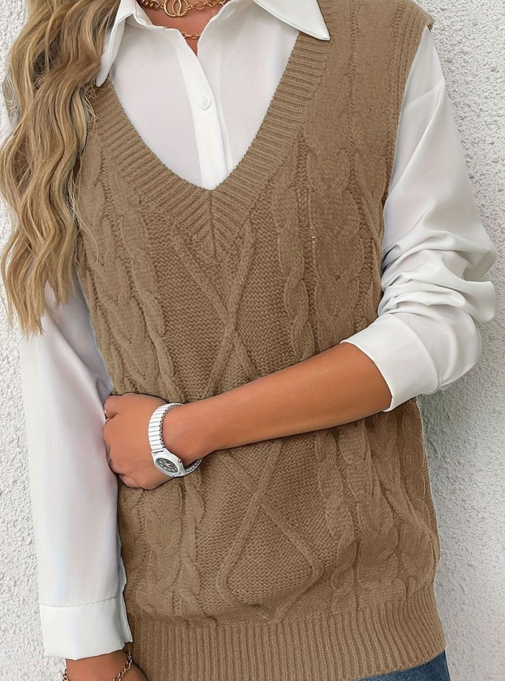 Camila | Gilet en maille torsadée pour femmes, décolleté en V, coupe décontractée