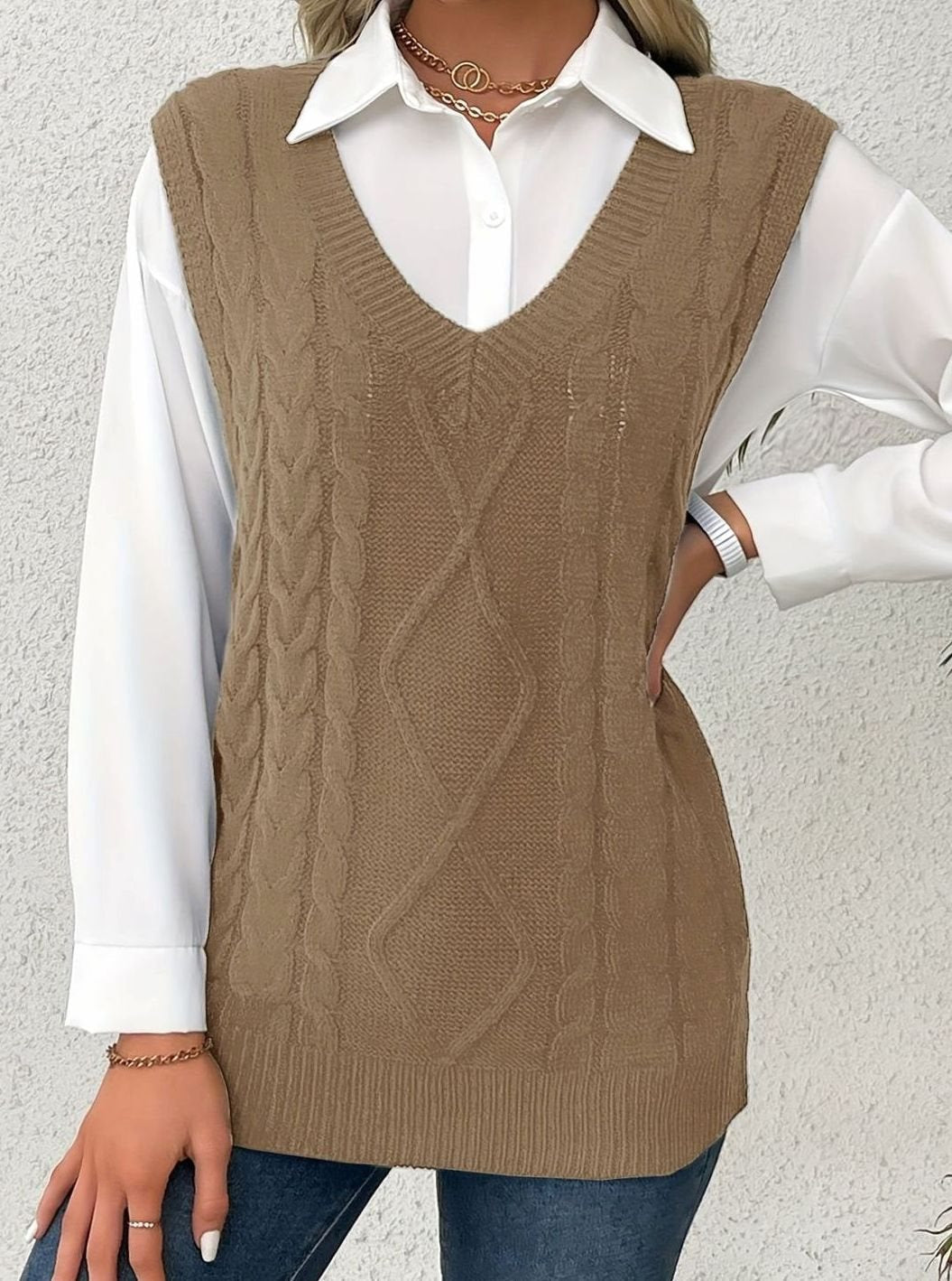 Camila | Gilet en maille torsadée pour femmes, décolleté en V, coupe décontractée