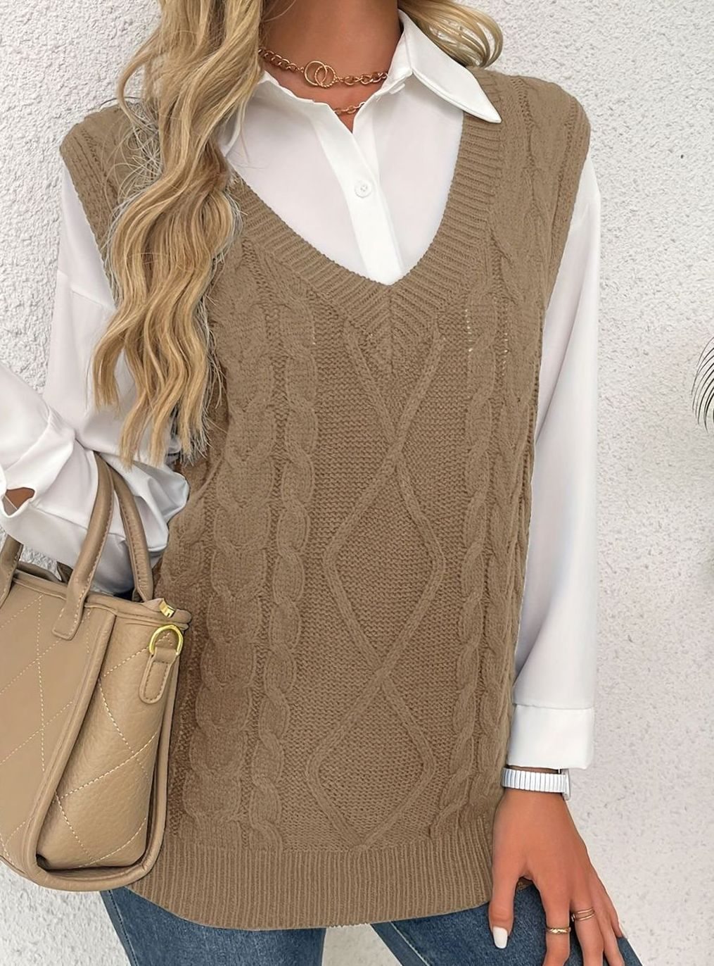 Camila | Gilet en maille torsadée pour femmes, décolleté en V, coupe décontractée