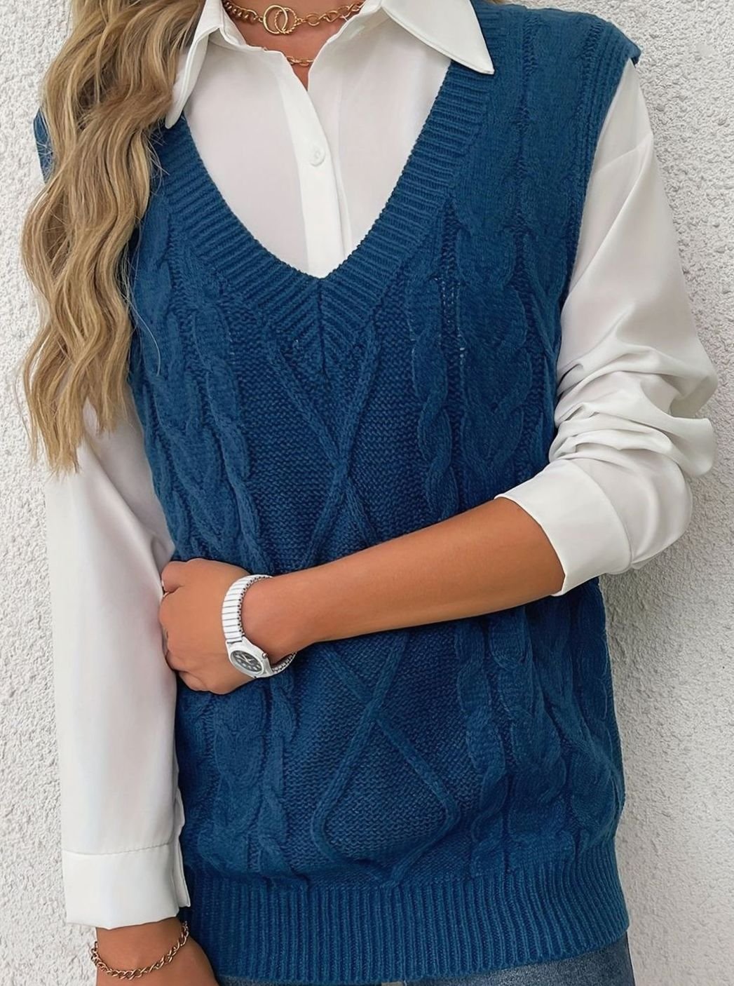 Camila | Gilet en maille torsadée pour femmes, décolleté en V, coupe décontractée
