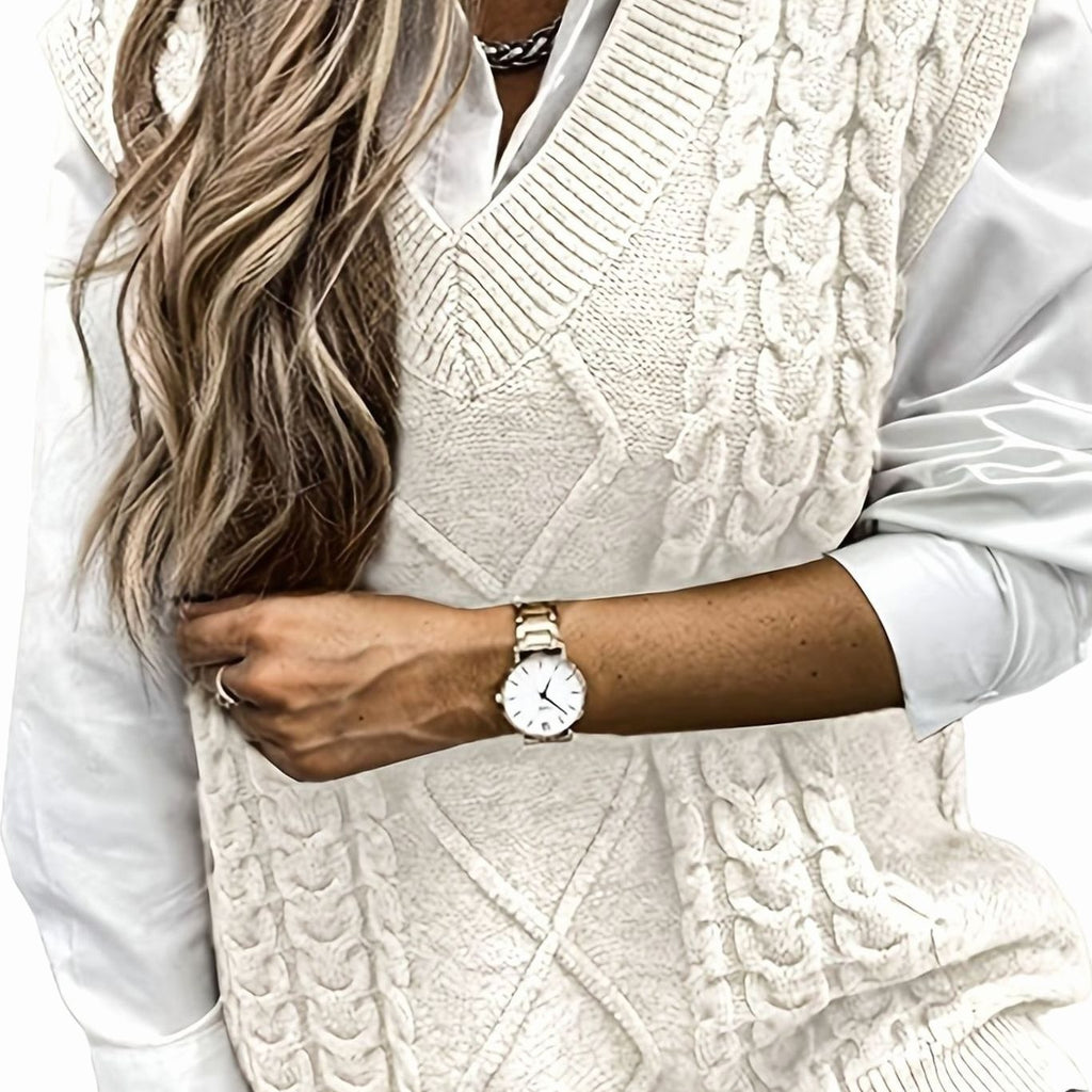 Camila | Gilet en maille torsadée pour femmes, décolleté en V, coupe décontractée