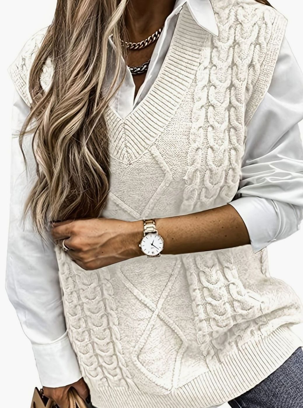 Camila | Gilet en maille torsadée pour femmes, décolleté en V, coupe décontractée
