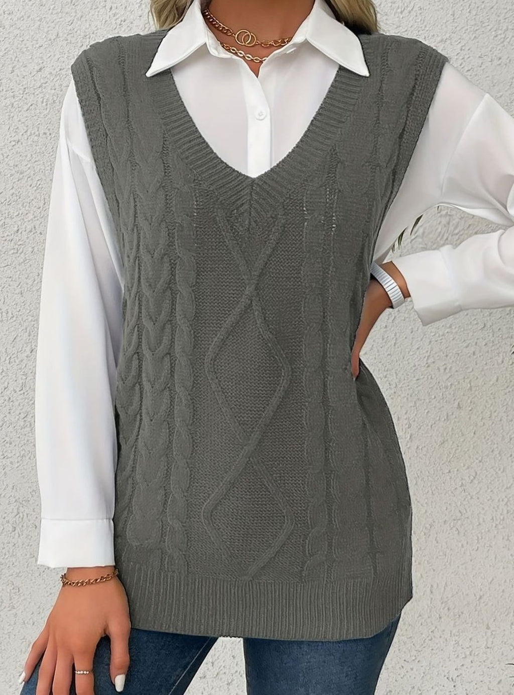Camila | Gilet en maille torsadée pour femmes, décolleté en V, coupe décontractée