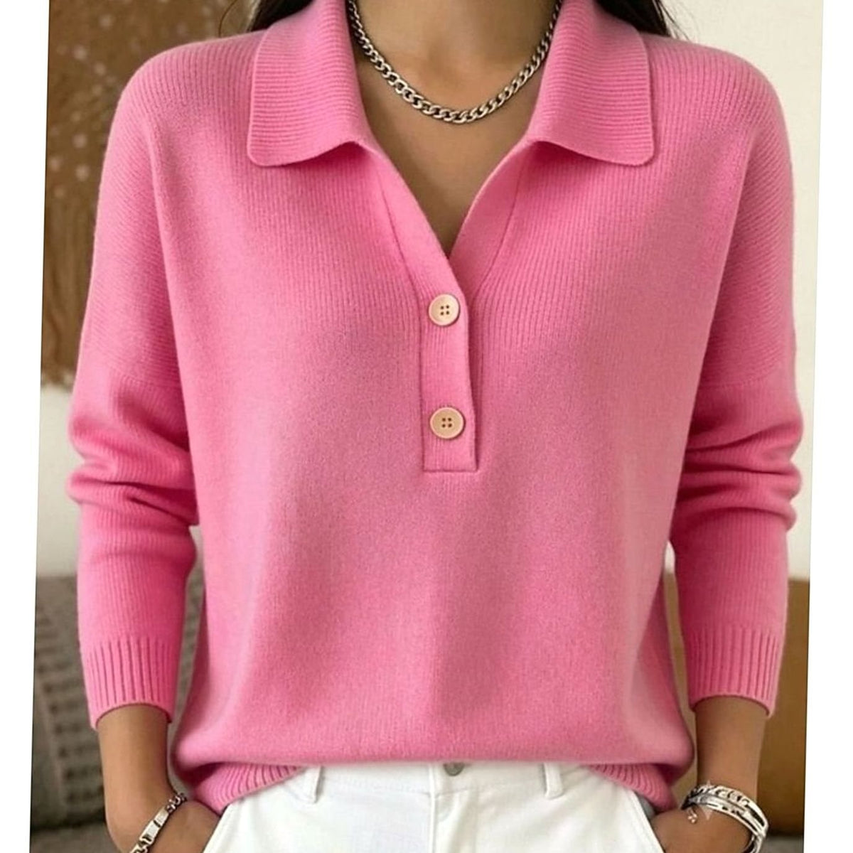 Emma | Pull en tricot à col et patte de boutonnage pour femmes