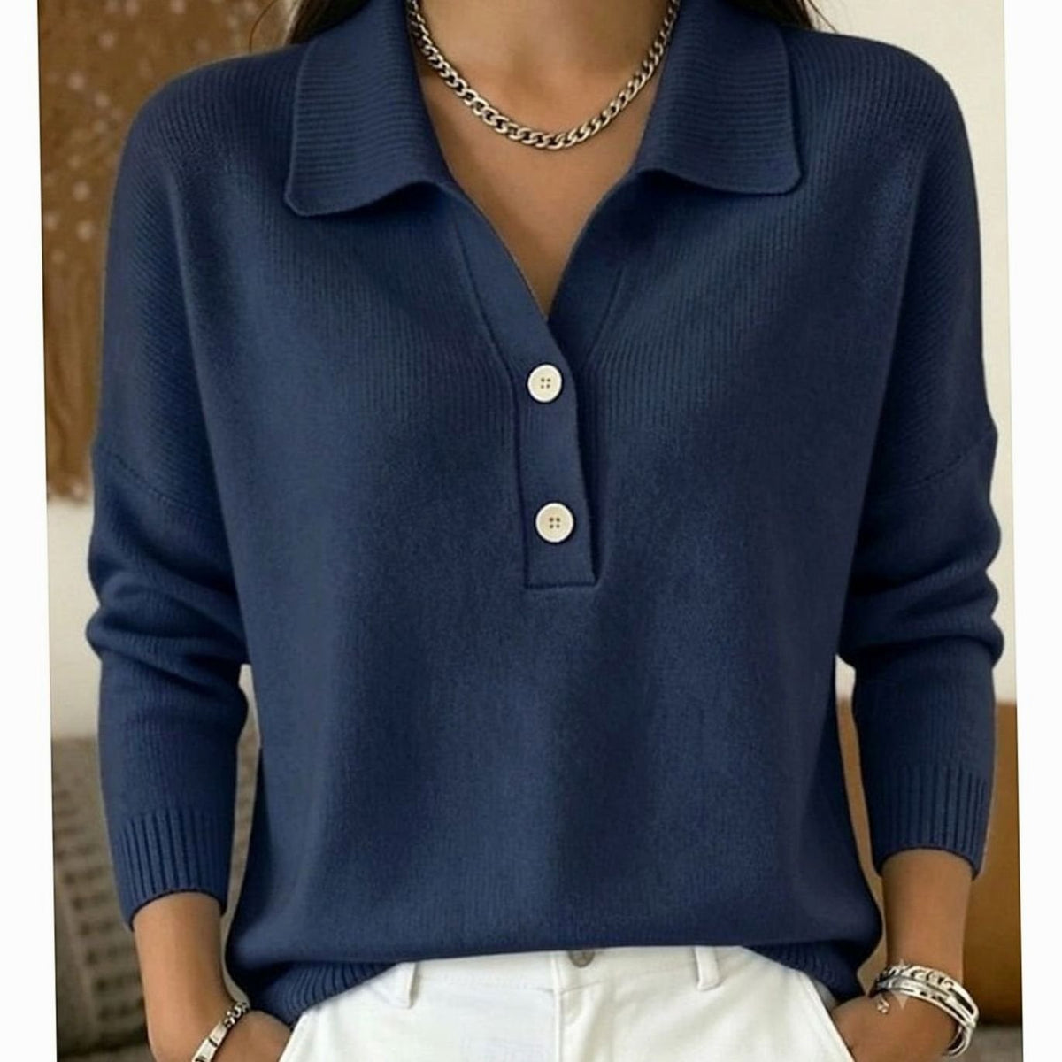 Emma | Pull en tricot à col et patte de boutonnage pour femmes