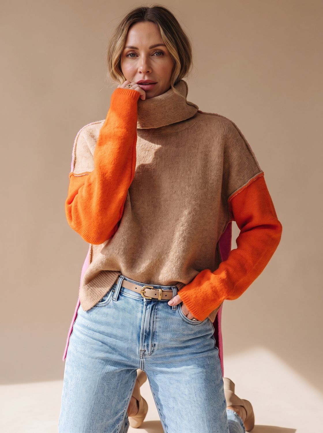 Luna | Pull à col roulé décontracté pour femmes avec blocs de couleur