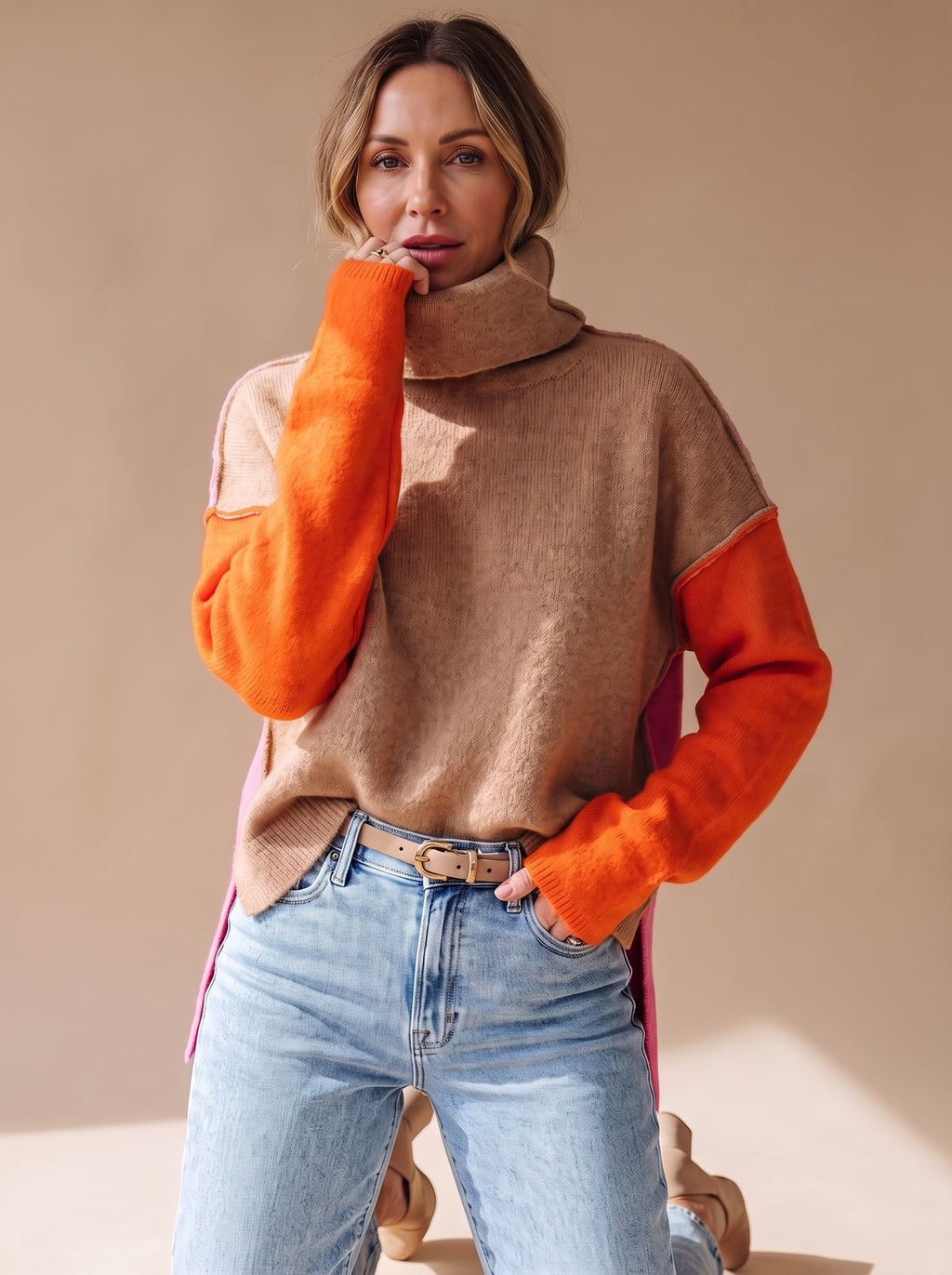 Luna | Pull à col roulé décontracté pour femmes avec blocs de couleur