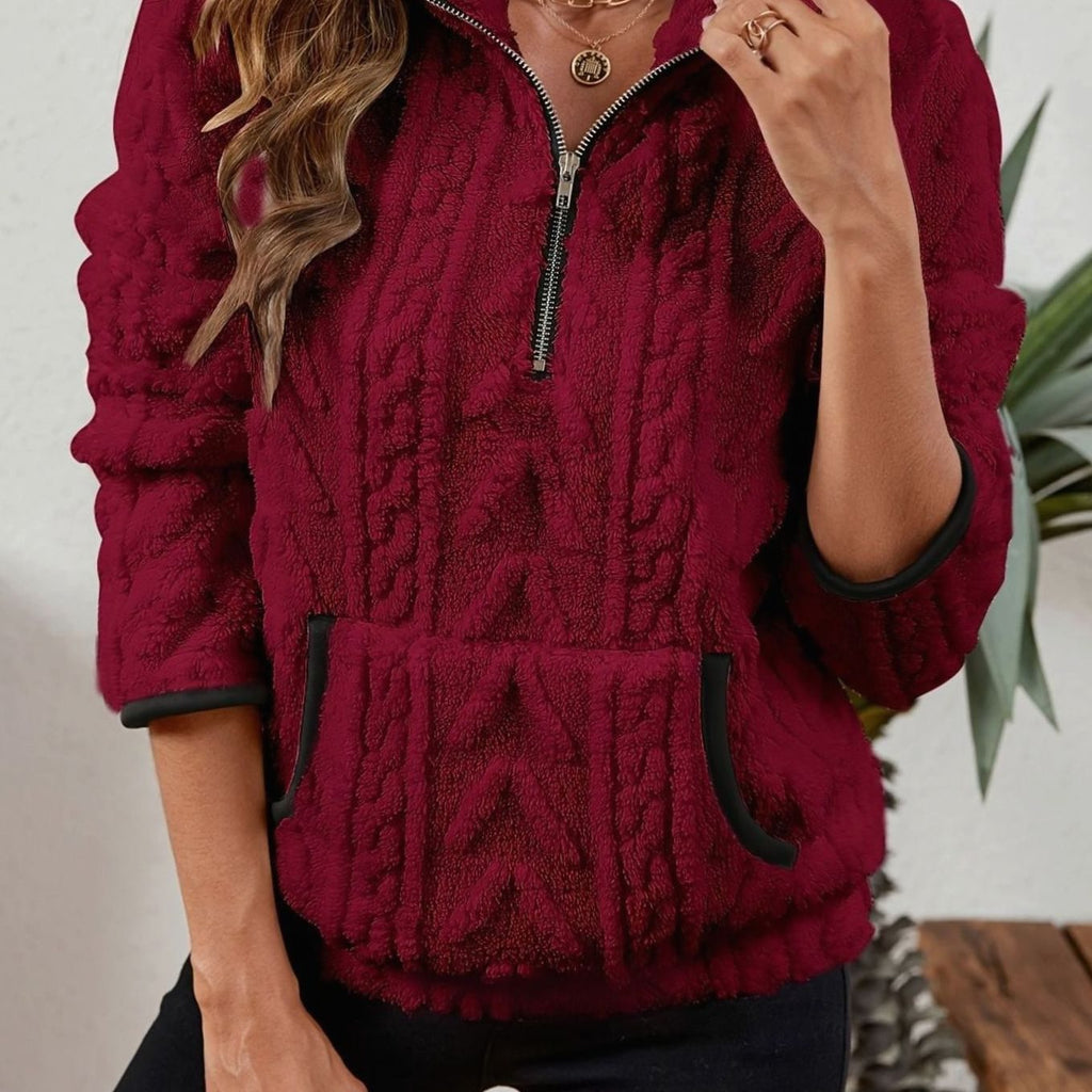 Madison | Pull en polaire pour femmes avec demi-fermeture éclair et poche kangourou