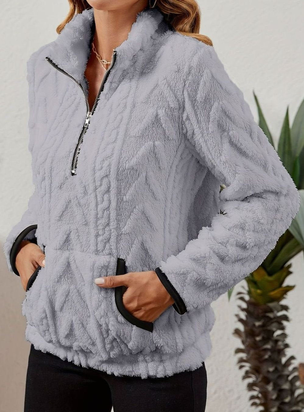 Madison | Pull en polaire pour femmes avec demi-fermeture éclair et poche kangourou