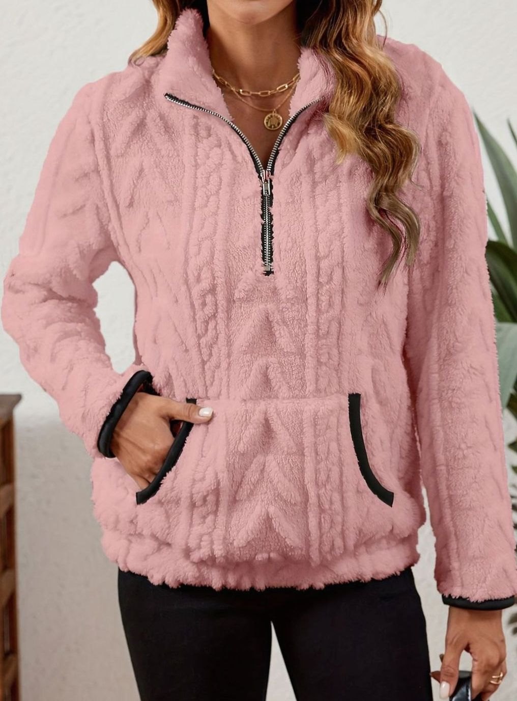 Madison | Pull en polaire pour femmes avec demi-fermeture éclair et poche kangourou