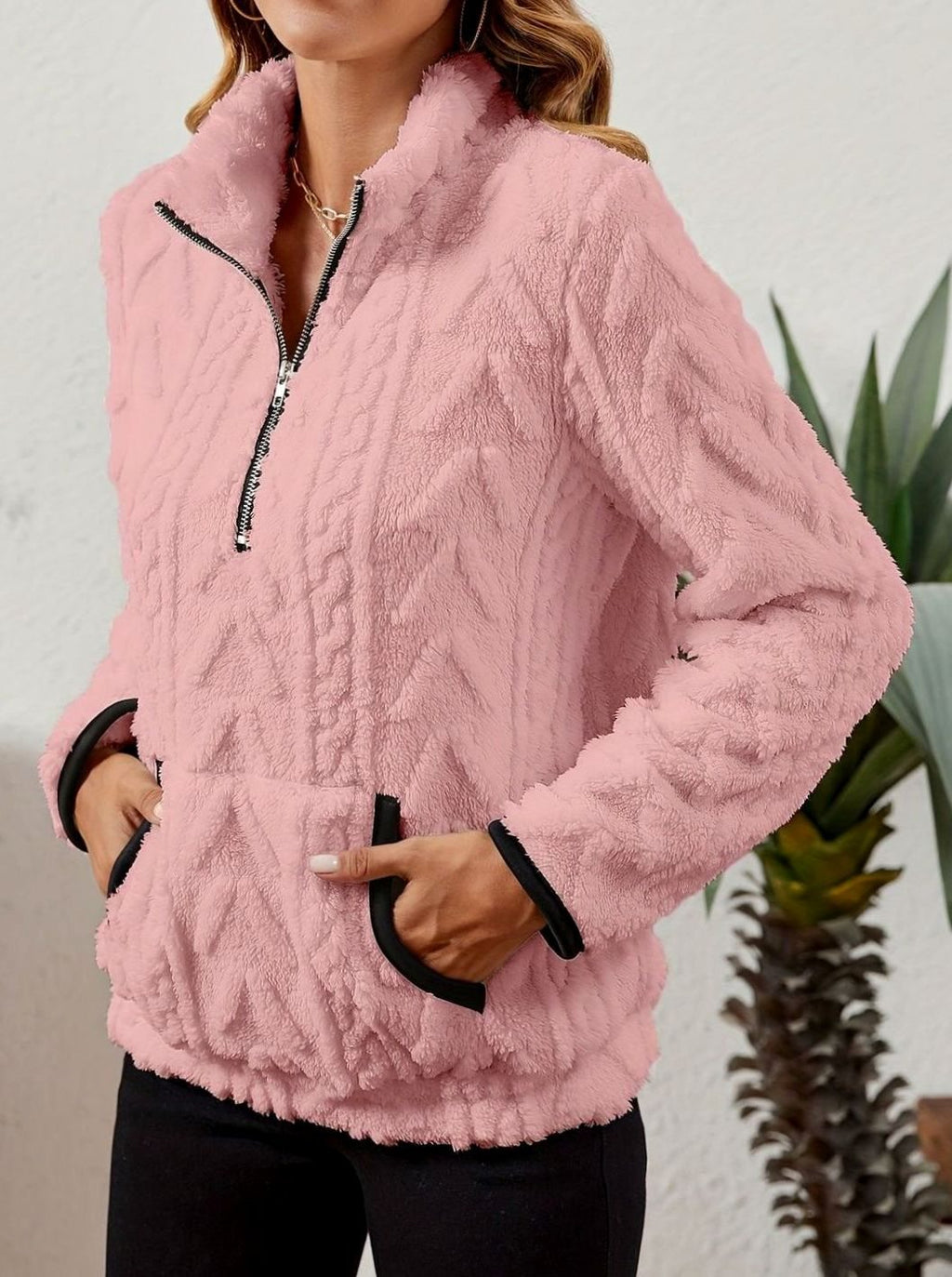 Madison | Pull en polaire pour femmes avec demi-fermeture éclair et poche kangourou