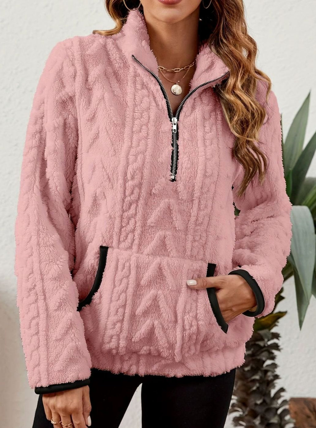 Madison | Pull en polaire pour femmes avec demi-fermeture éclair et poche kangourou