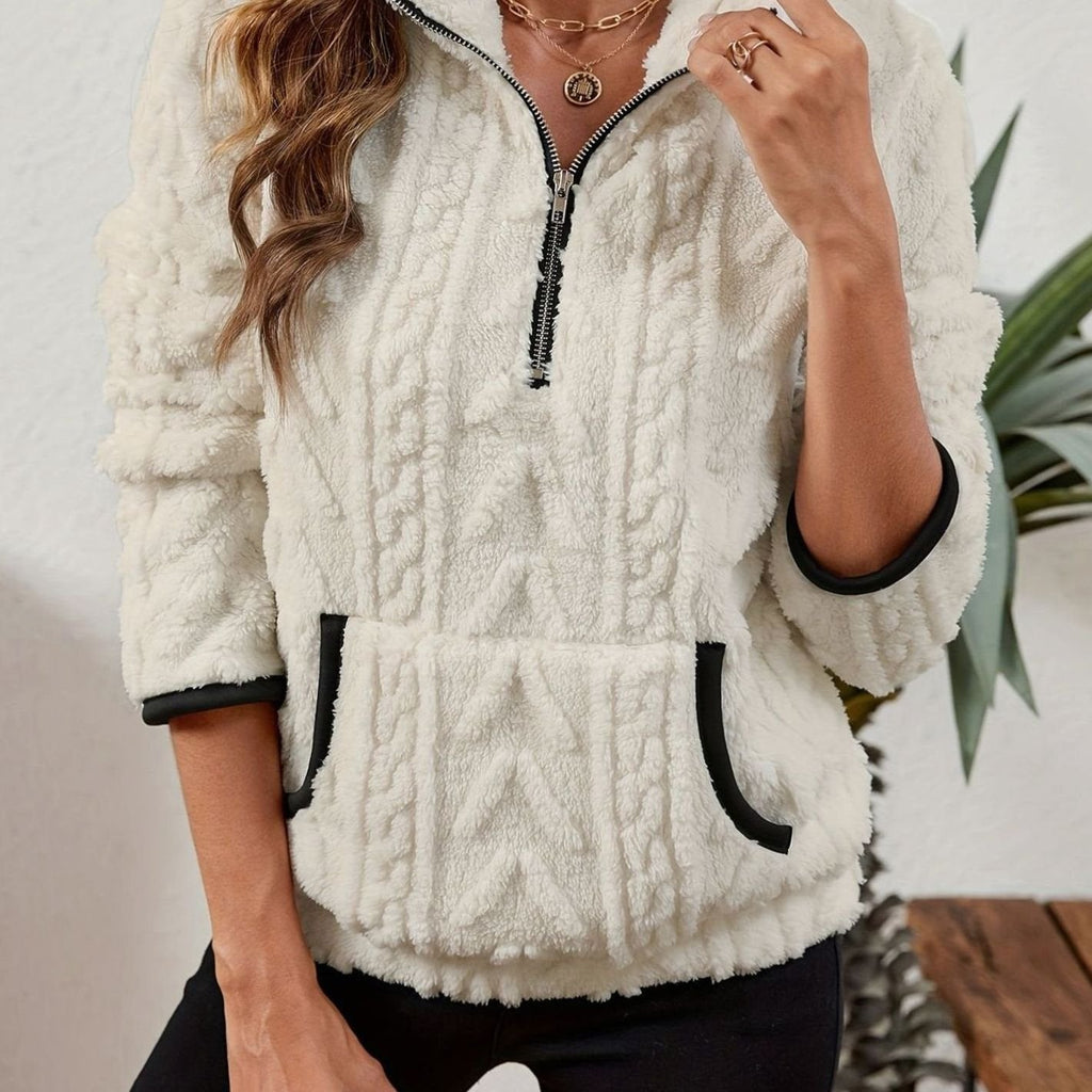 Madison | Pull en polaire pour femmes avec demi-fermeture éclair et poche kangourou
