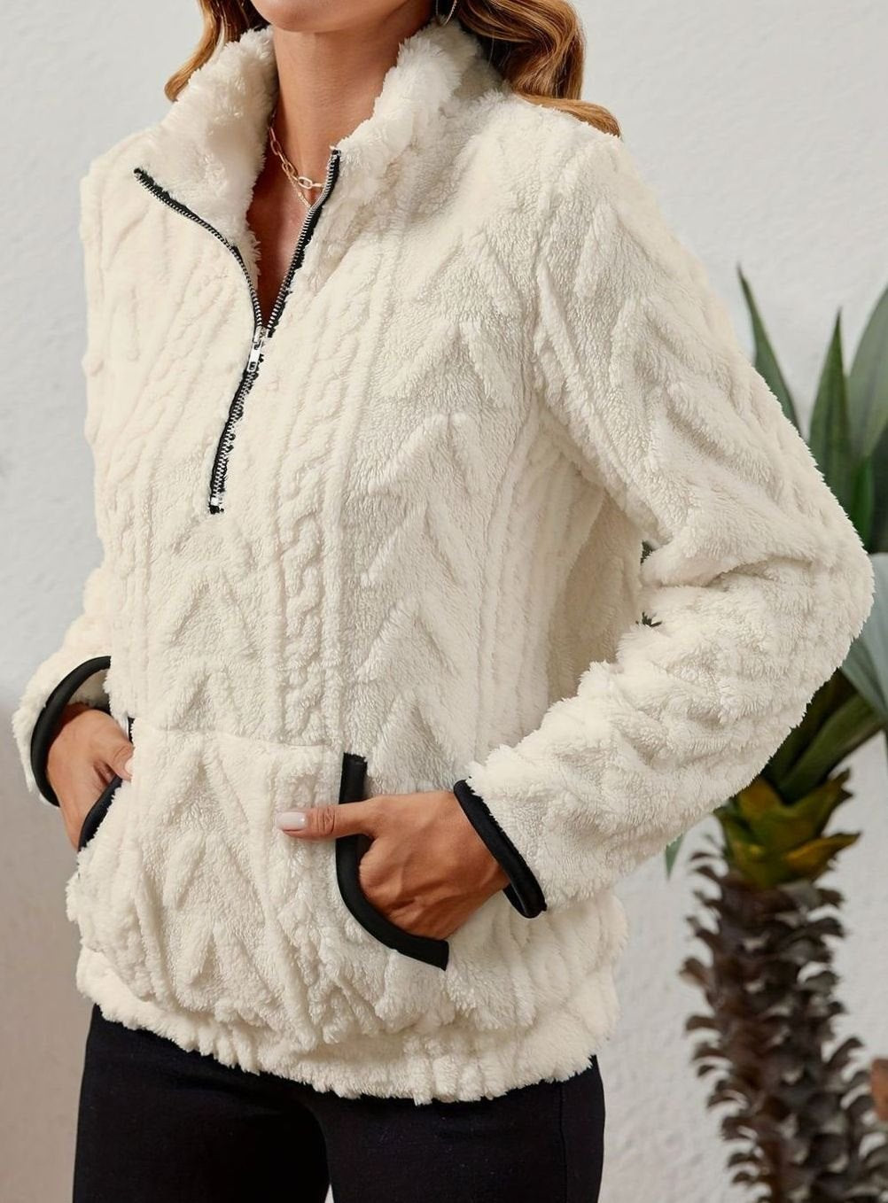 Madison | Pull en polaire pour femmes avec demi-fermeture éclair et poche kangourou